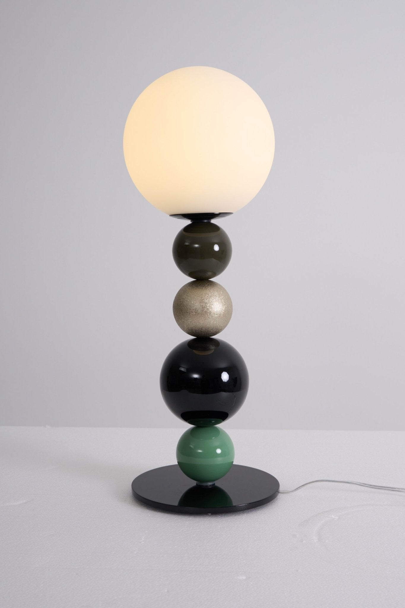 Round Balls Stacking Table Lamp | Metal & Glass | Green and Black