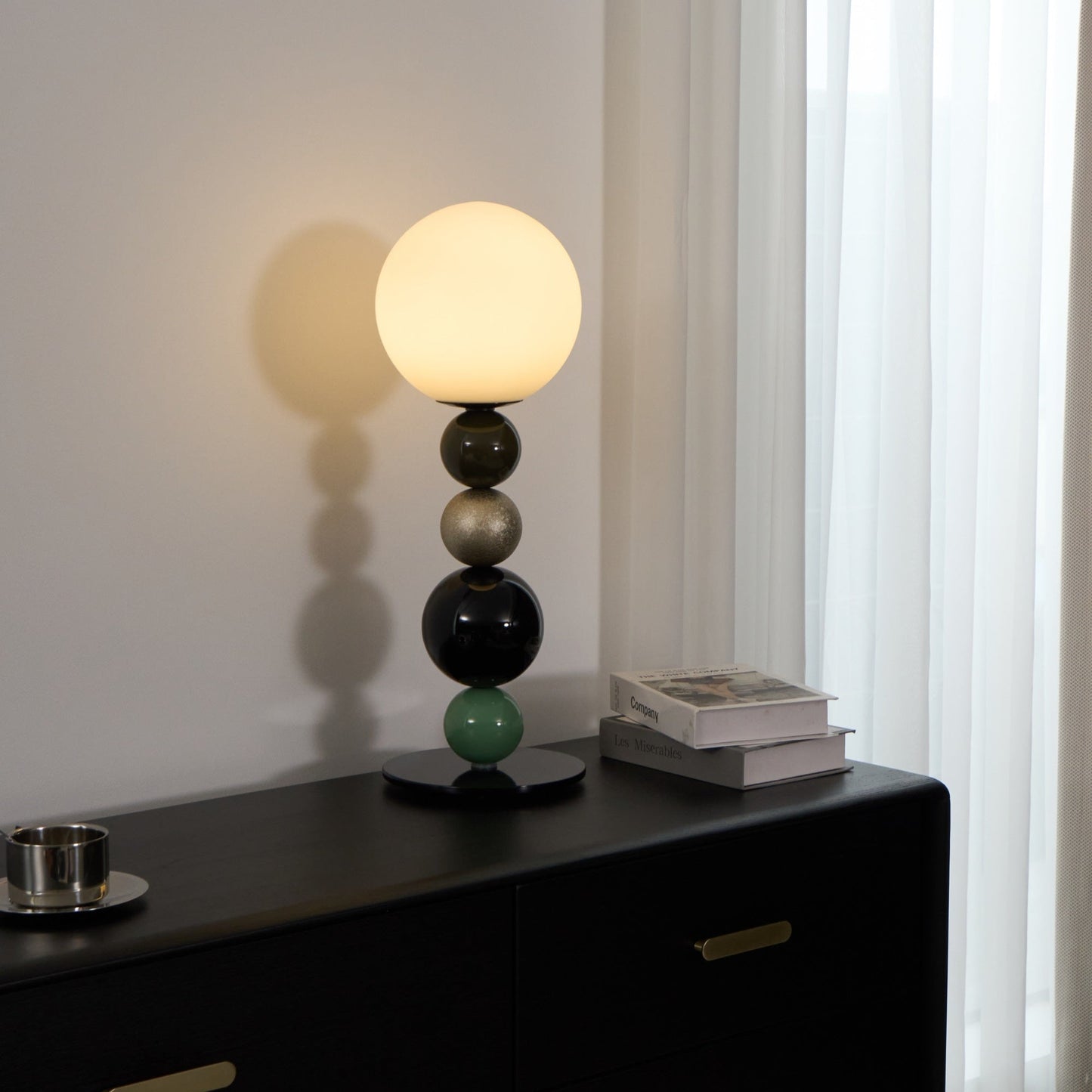 Round Balls Stacking Table Lamp | Metal & Glass | Green and Black