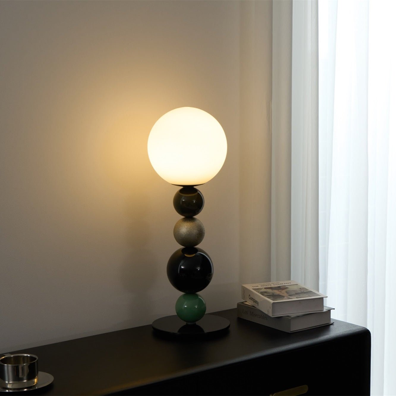 Round Balls Stacking Table Lamp | Metal & Glass | Green and Black