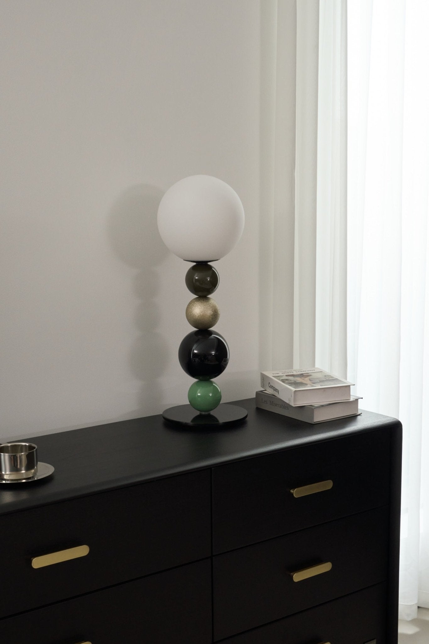 Round Balls Stacking Table Lamp | Metal & Glass | Green and Black