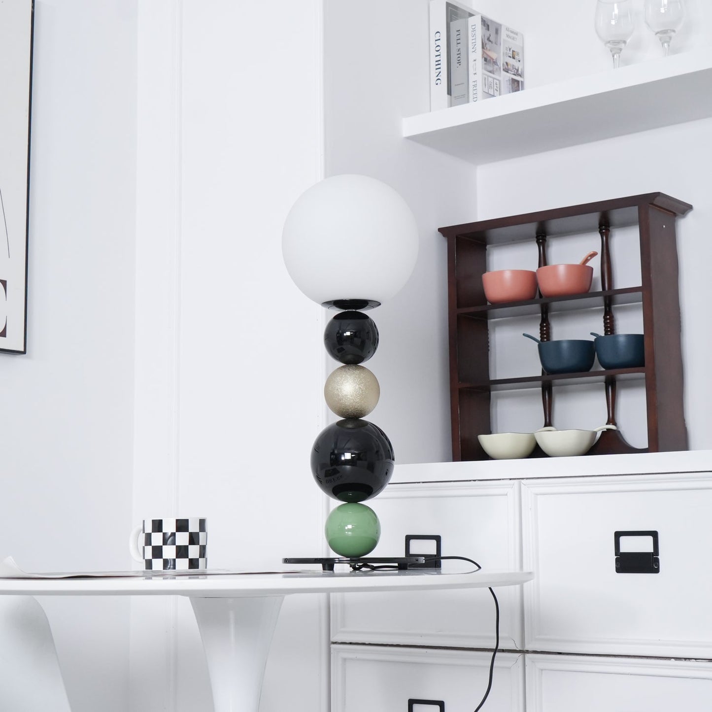 Round Balls Stacking Table Lamp | Metal & Glass | Green and Black