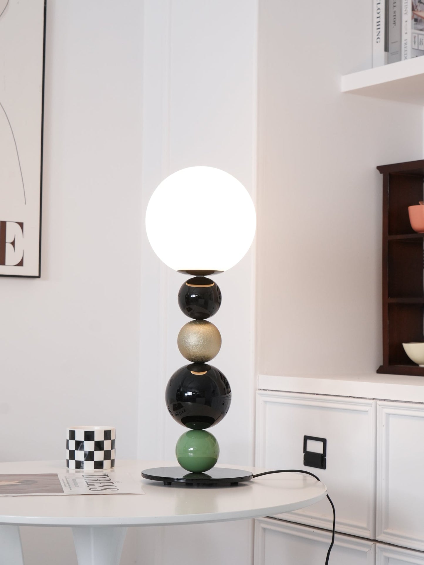 Round Balls Stacking Table Lamp | Metal & Glass | Green and Black