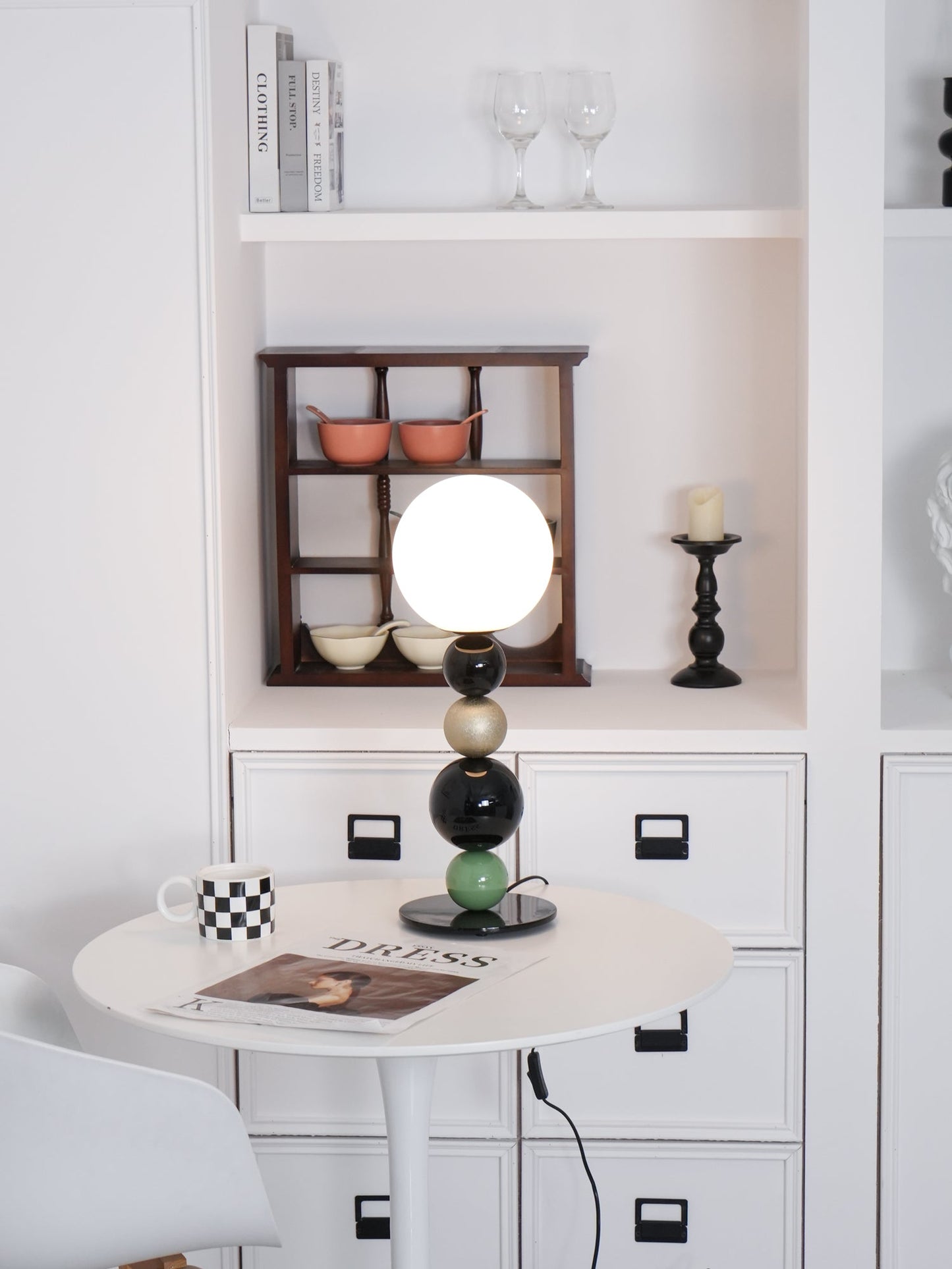 Round Balls Stacking Table Lamp | Metal & Glass | Green and Black