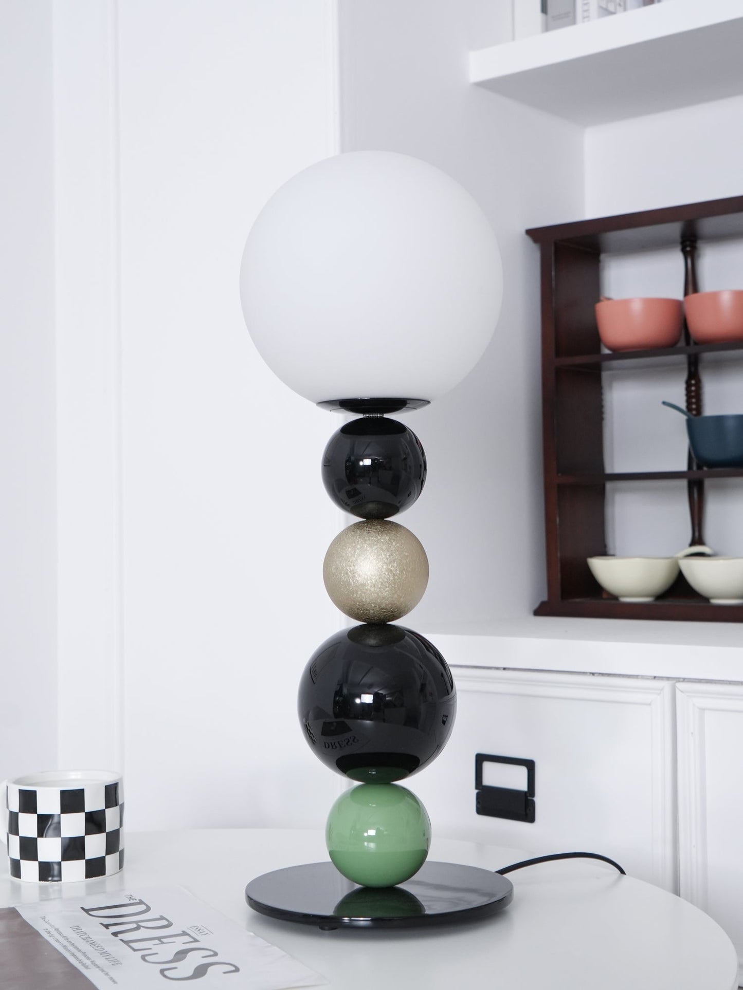 Round Balls Stacking Table Lamp | Metal & Glass | Green and Black