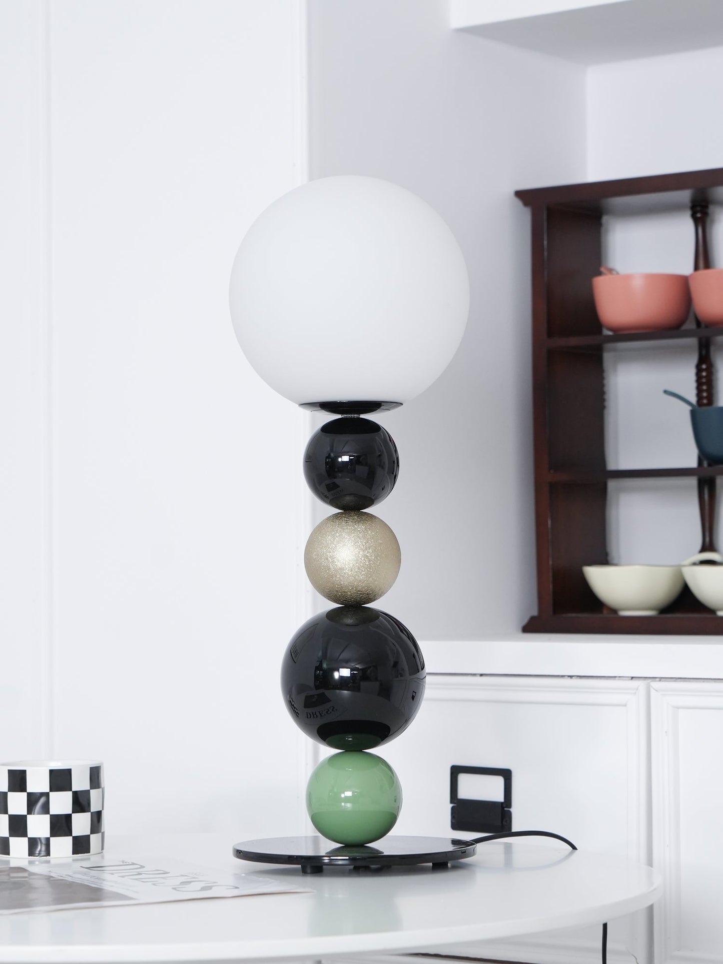 Round Balls Stacking Table Lamp | Metal & Glass | Green and Black