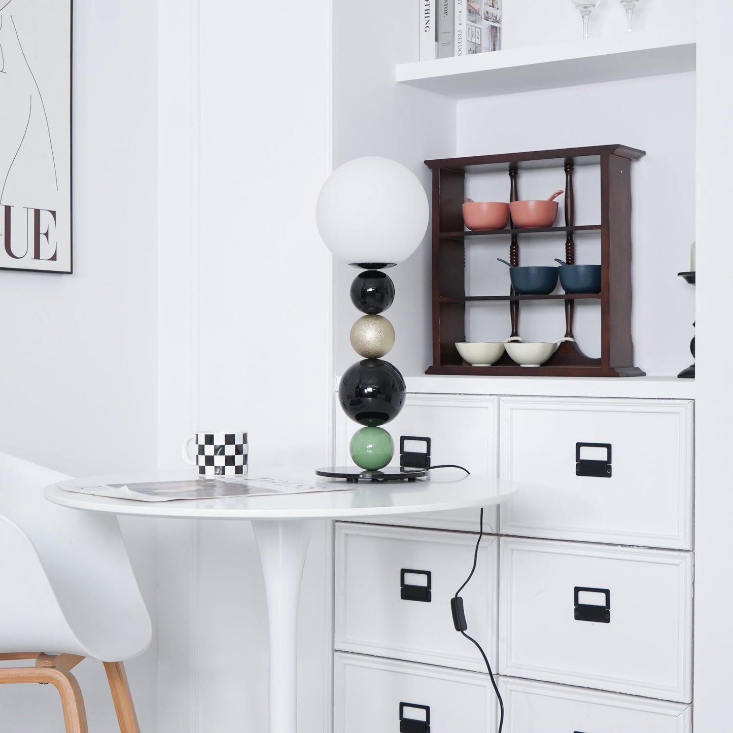 Round Balls Stacking Table Lamp | Metal & Glass | Green and Black