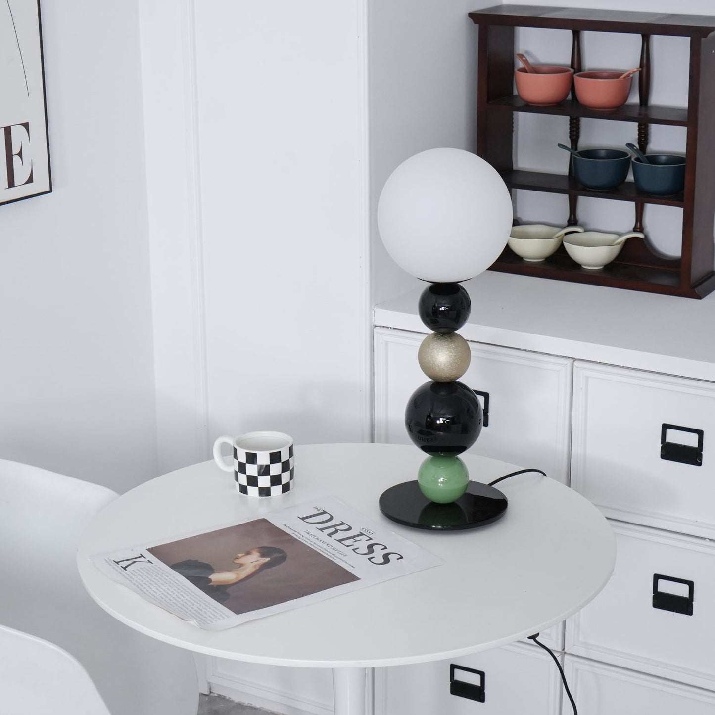 Round Balls Stacking Table Lamp | Metal & Glass | Green and Black