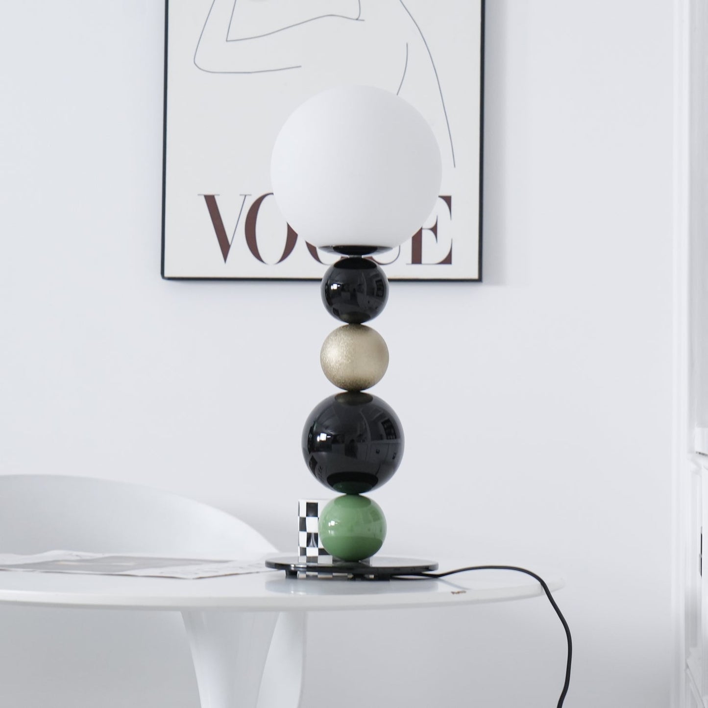 Round Balls Stacking Table Lamp | Metal & Glass | Green and Black