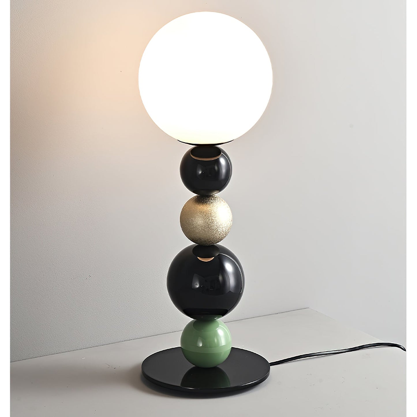 Round Balls Stacking Table Lamp | Metal & Glass | Green and Black
