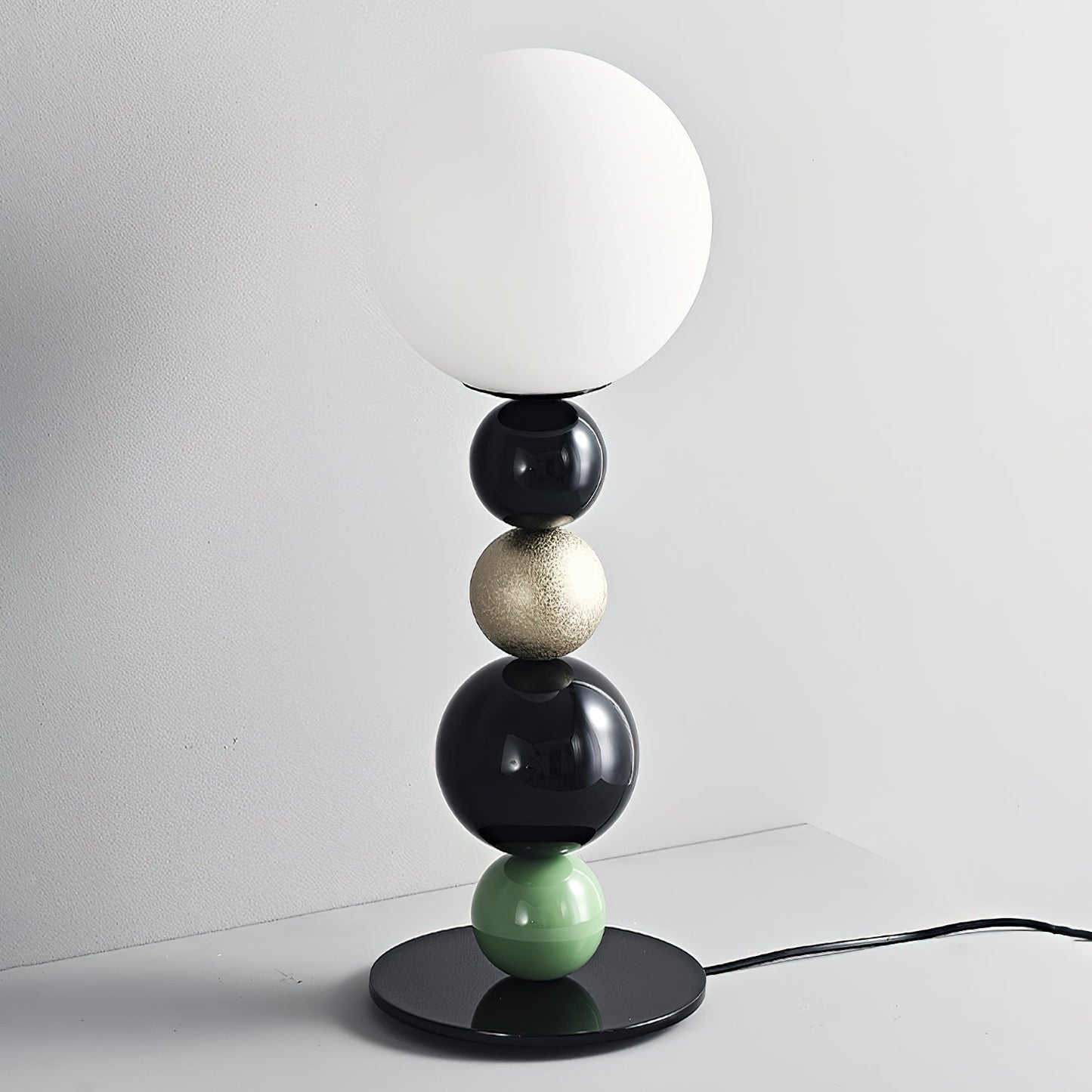 Round Balls Stacking Table Lamp | Metal & Glass | Green and Black