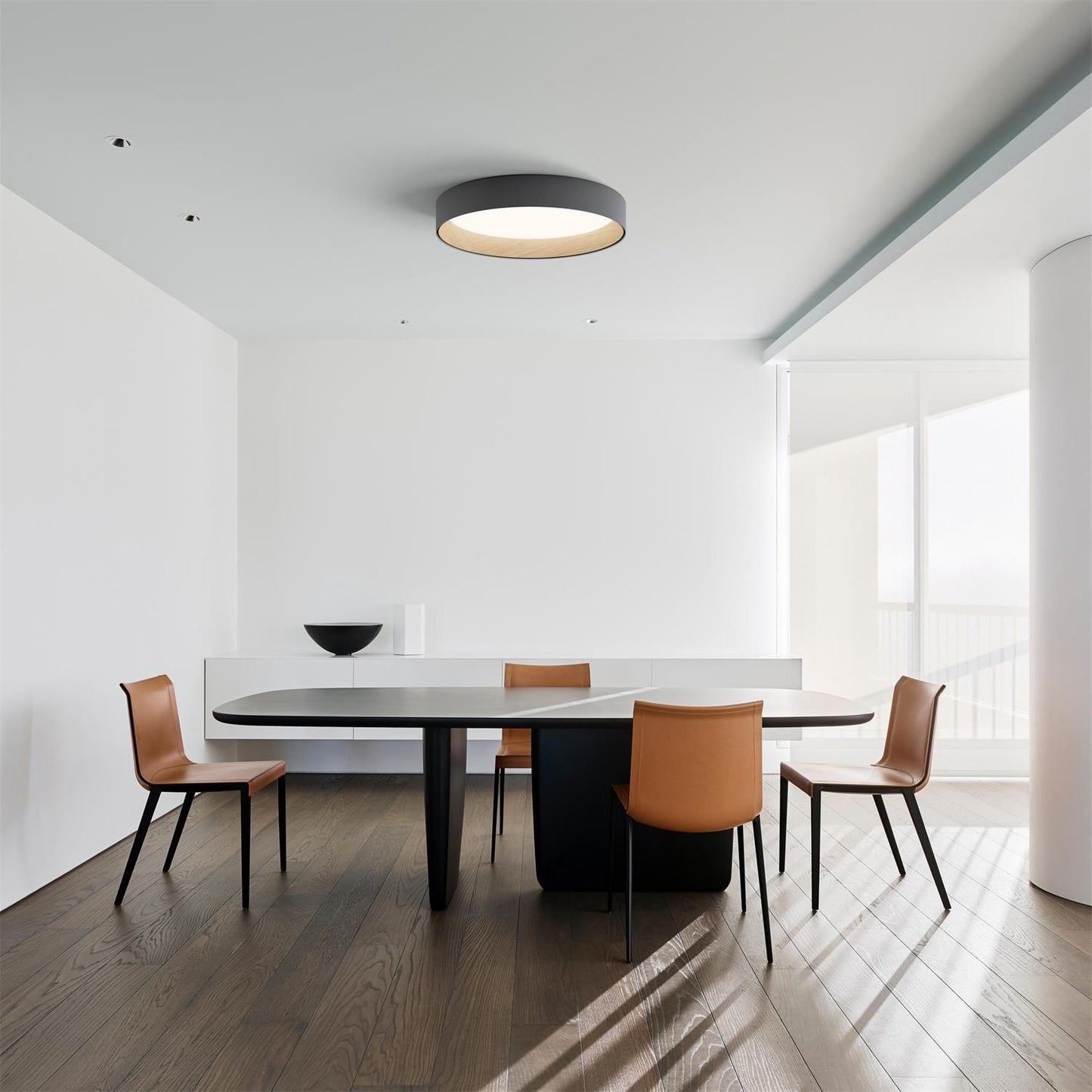 Round Ceiling Lamp | Oak Wood & Aluminum | 46cm Diameter