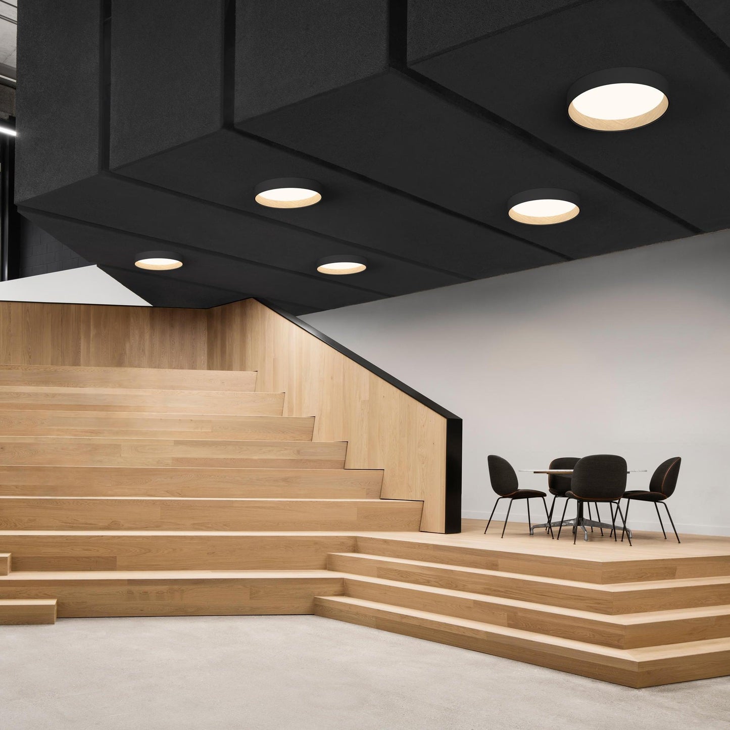 Round Ceiling Lamp | Oak Wood & Aluminum | 46cm Diameter