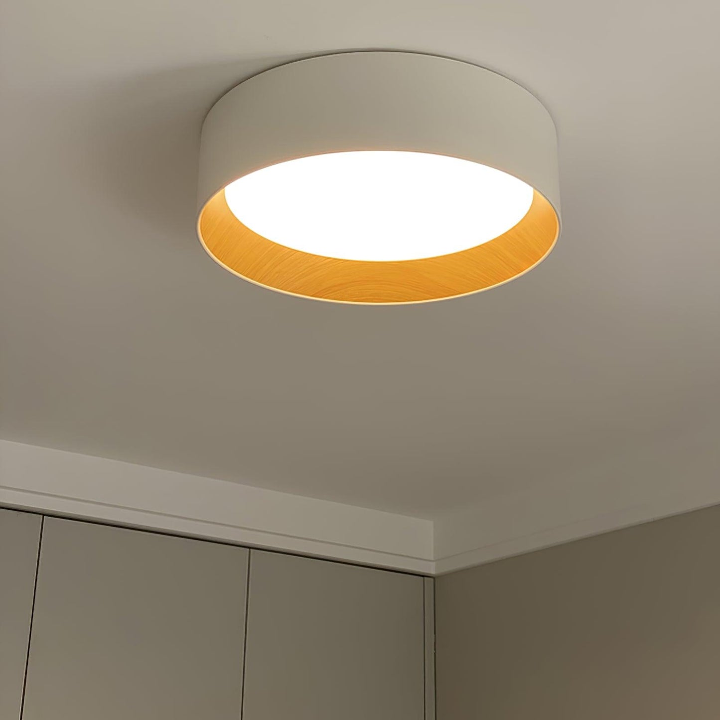 Round Ceiling Lamp | Oak Wood & Aluminum | 46cm Diameter