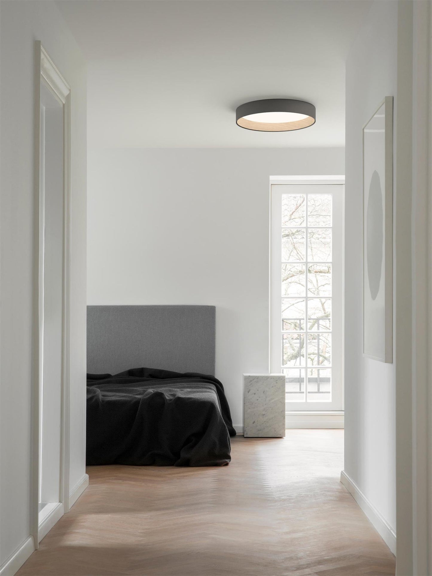 Round Ceiling Lamp | Oak Wood & Aluminum | 46cm Diameter
