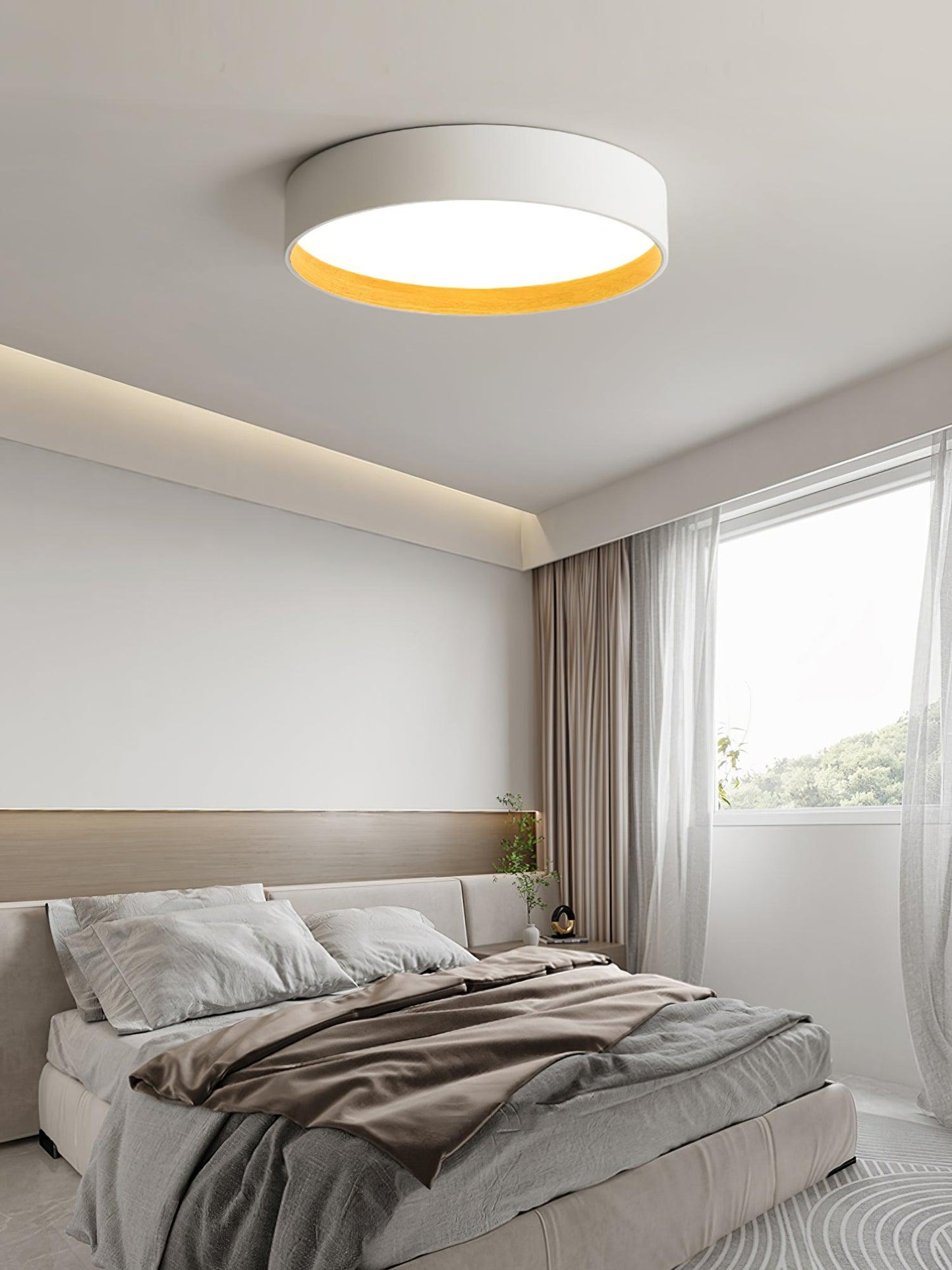 Round Ceiling Lamp | Oak Wood & Aluminum | 46cm Diameter