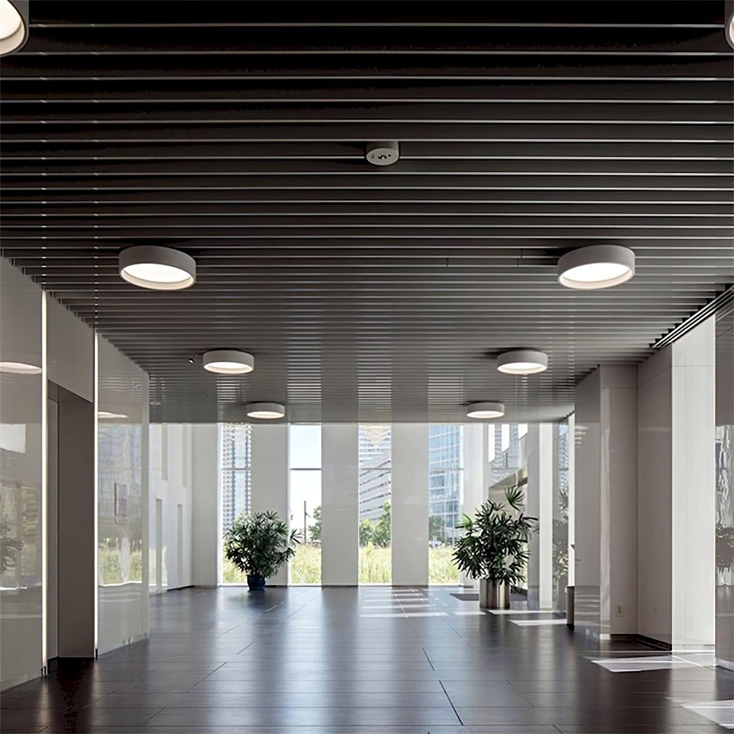 Round Ceiling Lamp | Oak Wood & Aluminum | 46cm Diameter