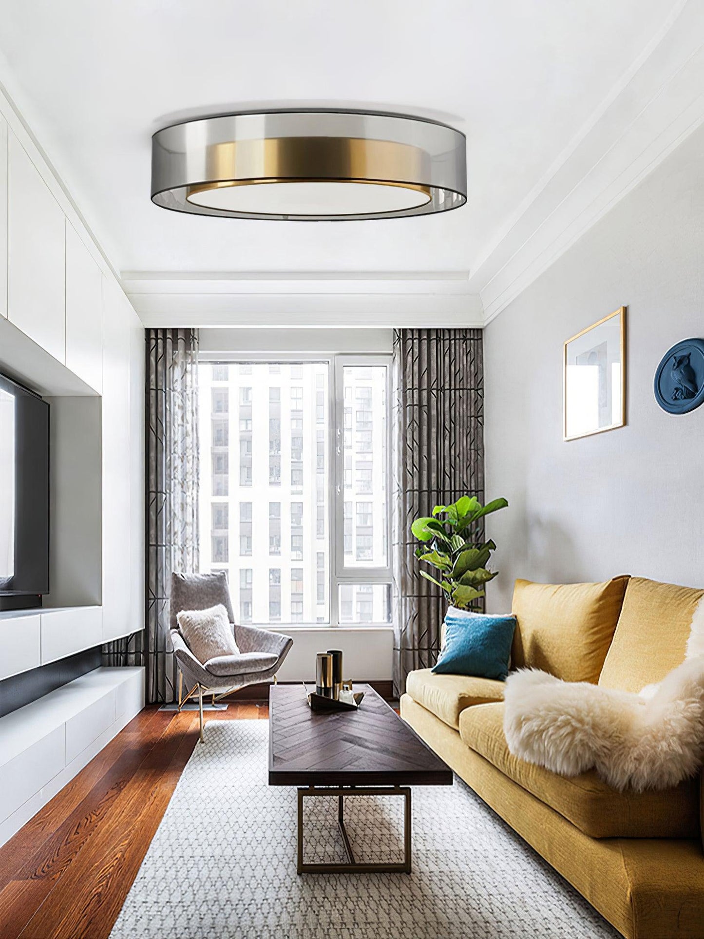 Flush Mount Ceiling Light | Integrated LED | Gold Finish, Multiple Sizes