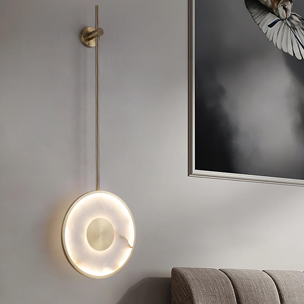 Round Wall Lamp | Hand-Carved Alabaster & Brass | Set of 2