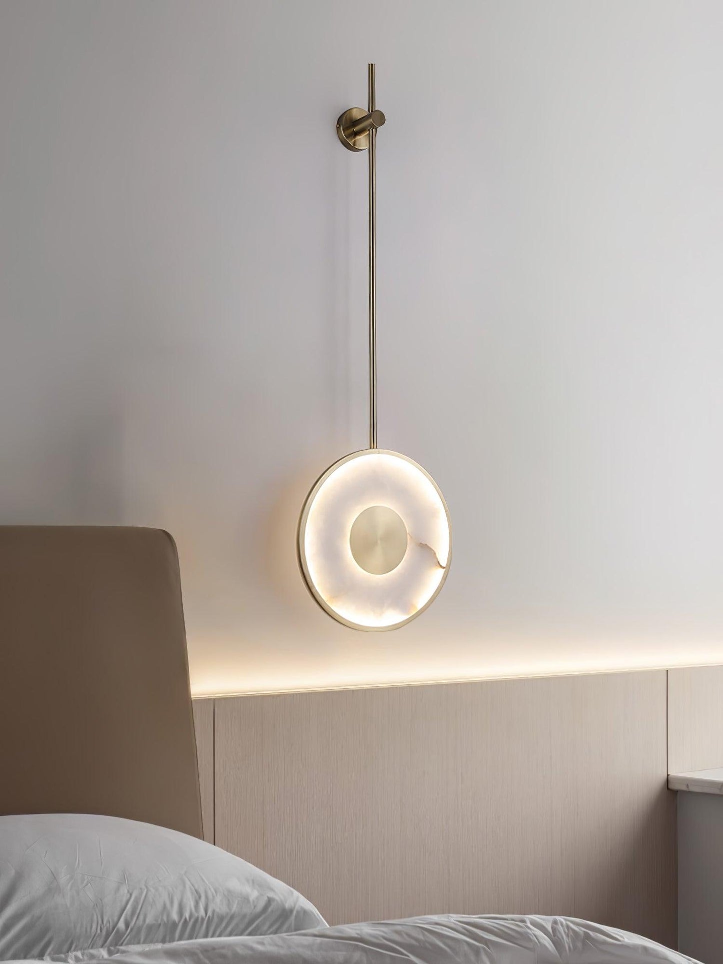 Round Wall Lamp | Hand-Carved Alabaster & Brass | Set of 2