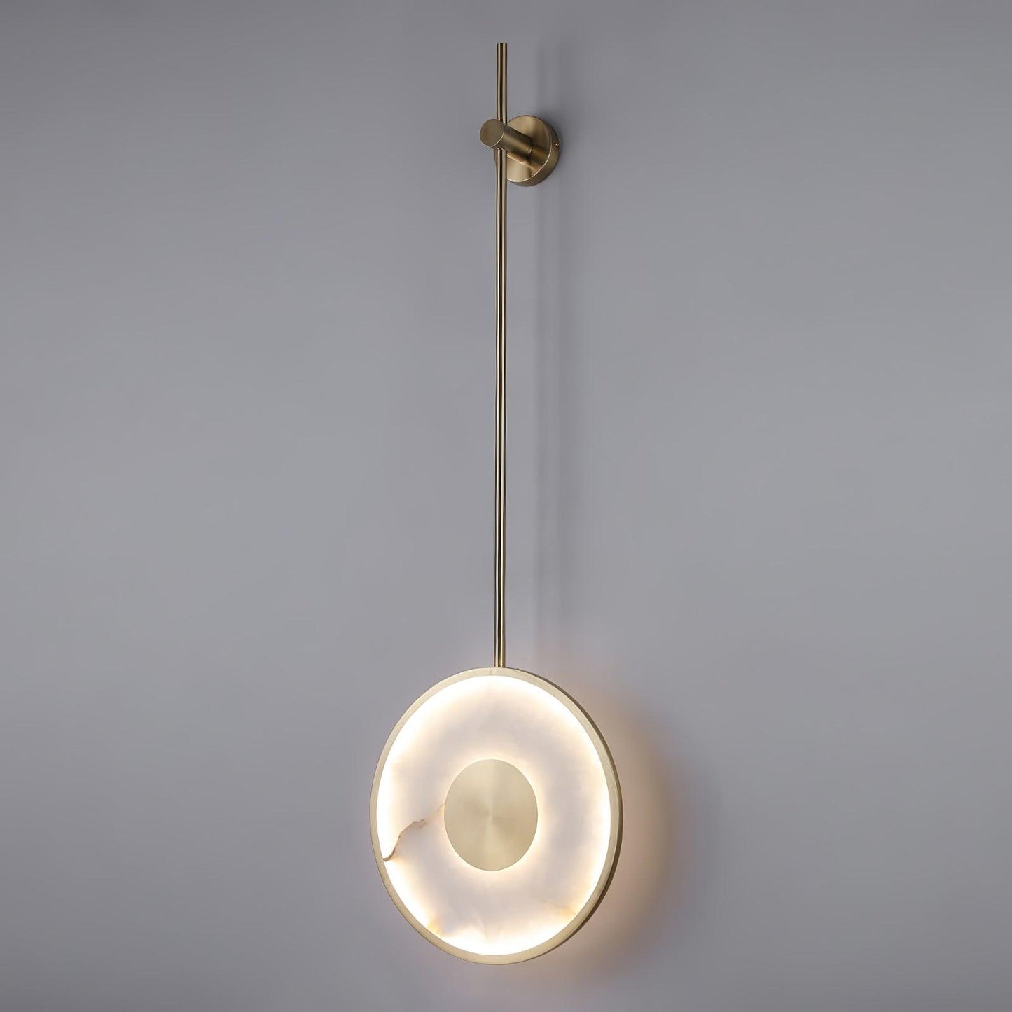 Round Wall Lamp | Hand-Carved Alabaster & Brass | Set of 2