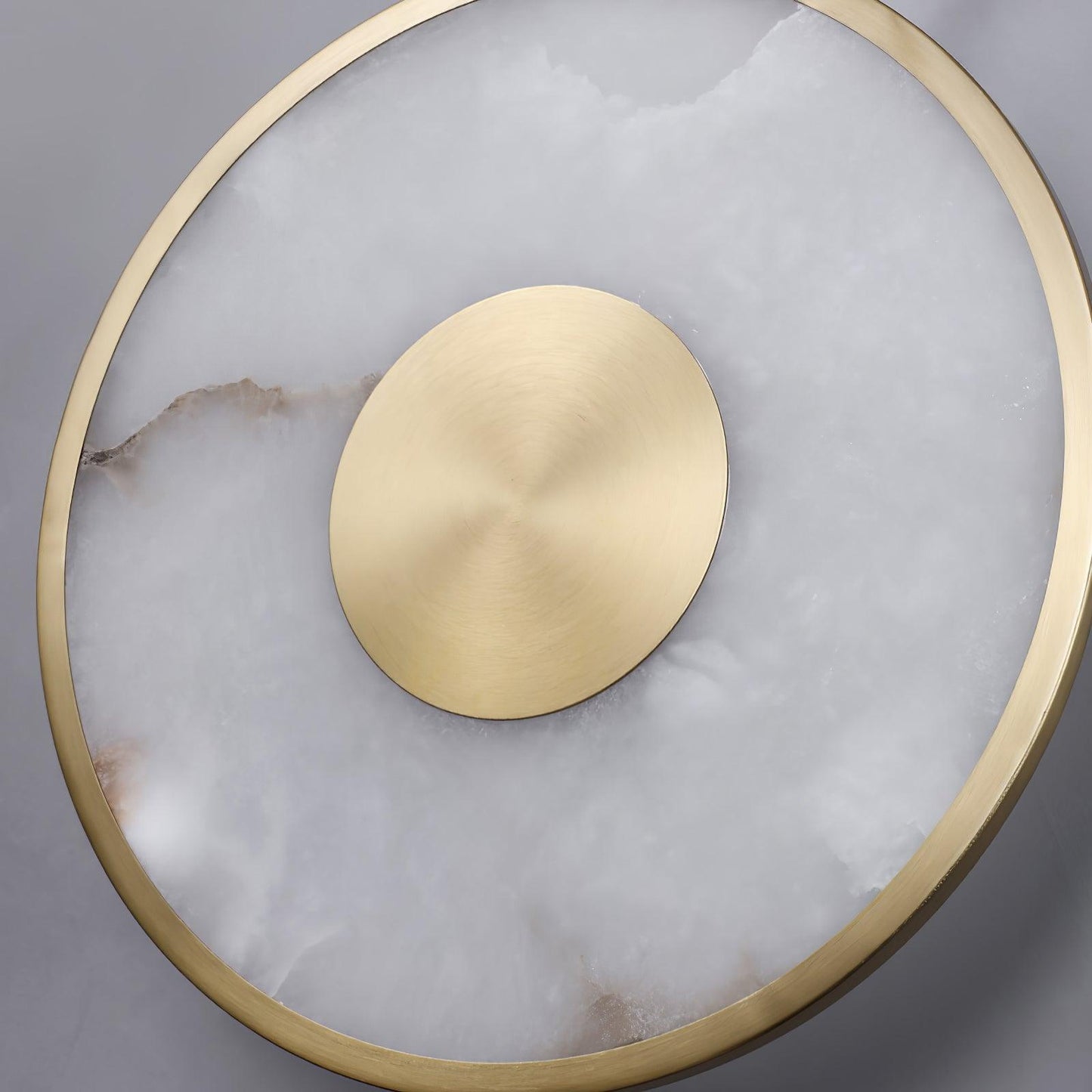 Round Wall Lamp | Hand-Carved Alabaster & Brass | Set of 2