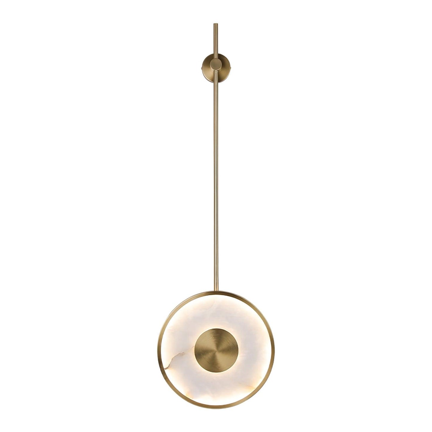 Round Wall Lamp | Hand-Carved Alabaster & Brass | Set of 2