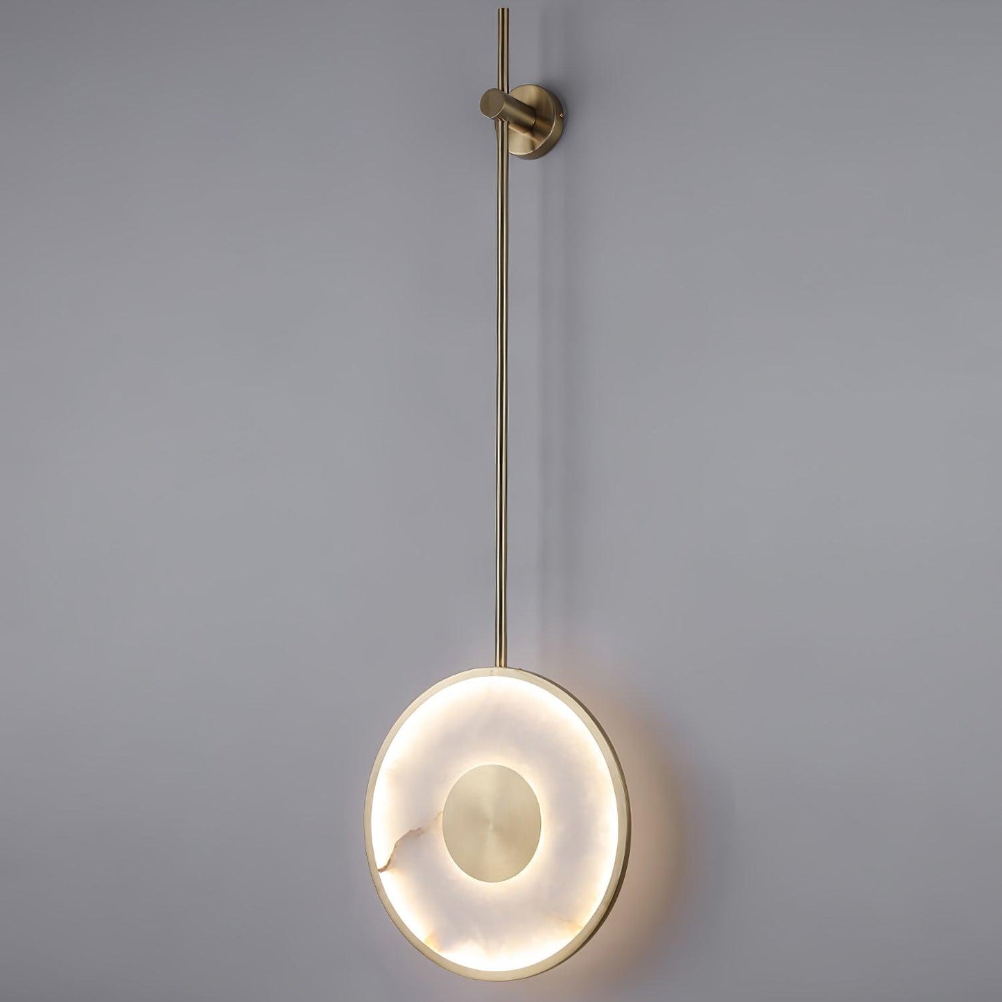 Round Wall Lamp | Hand-Carved Alabaster & Brass | Set of 2