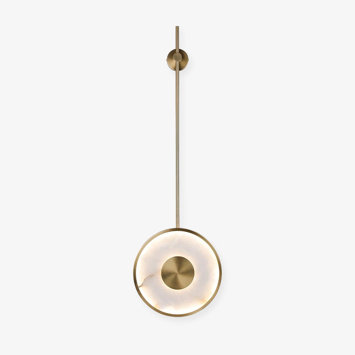 Round Wall Lamp | Hand-Carved Alabaster & Brass | Set of 2