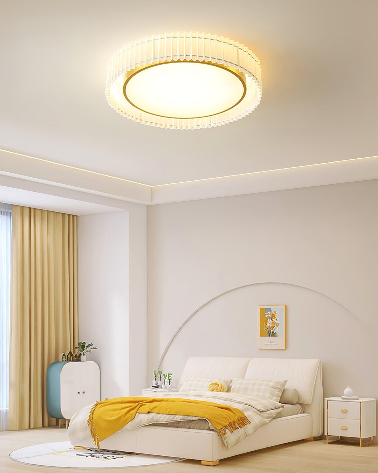 Round Pleated Ceiling Lamp | Fabric & Metal | Beige, Multiple Sizes