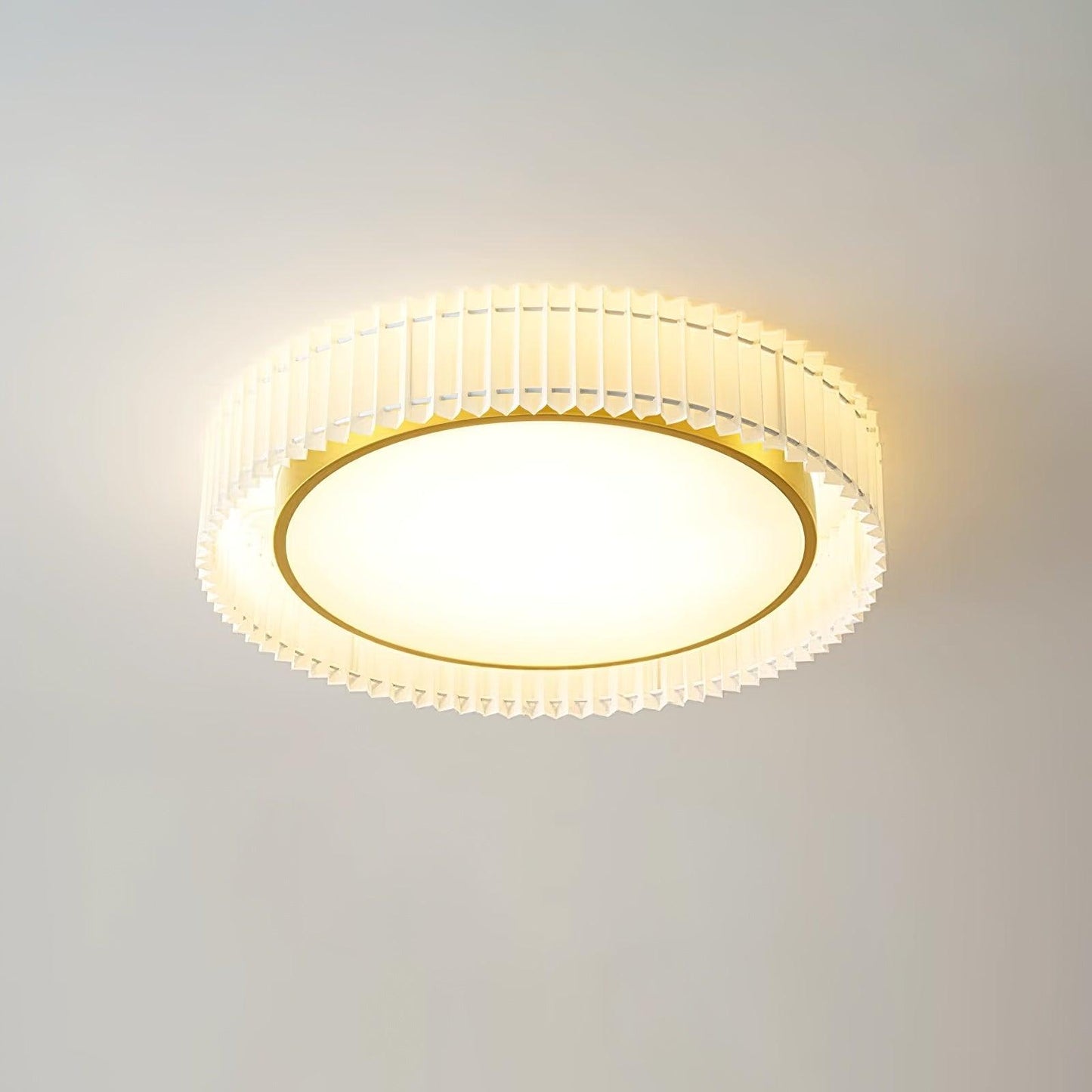 Round Pleated Ceiling Lamp | Fabric & Metal | Beige, Multiple Sizes