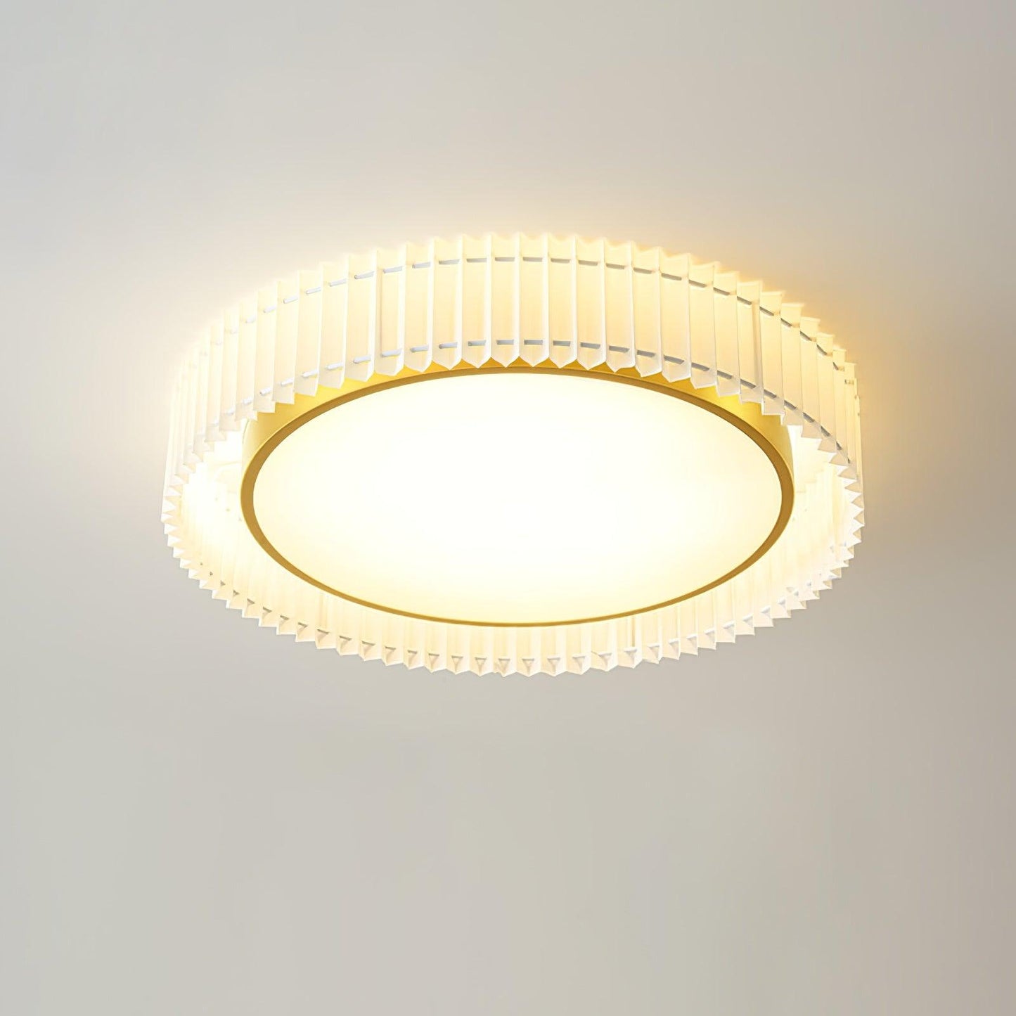 Round Pleated Ceiling Lamp | Fabric & Metal | Beige, Multiple Sizes