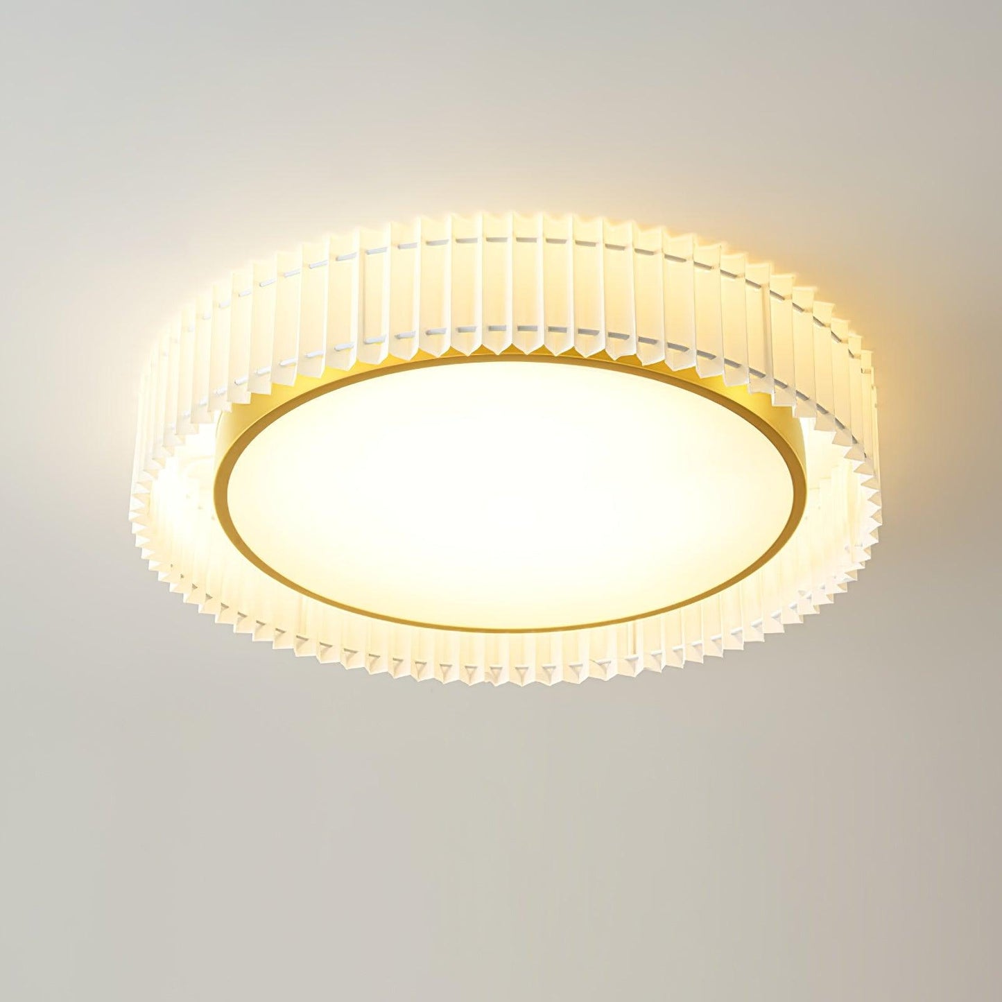 Round Pleated Ceiling Lamp | Fabric & Metal | Beige, Multiple Sizes