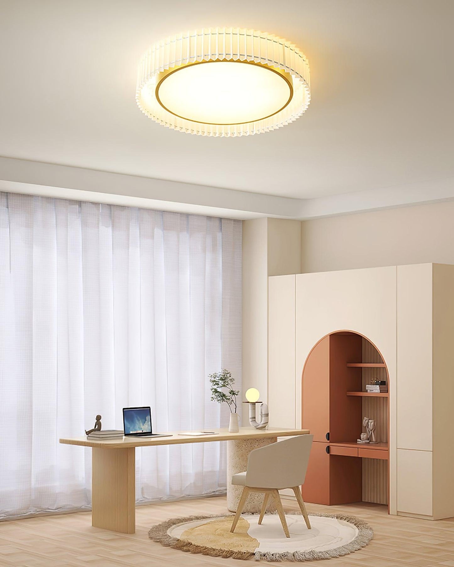 Round Pleated Ceiling Lamp | Fabric & Metal | Beige, Multiple Sizes