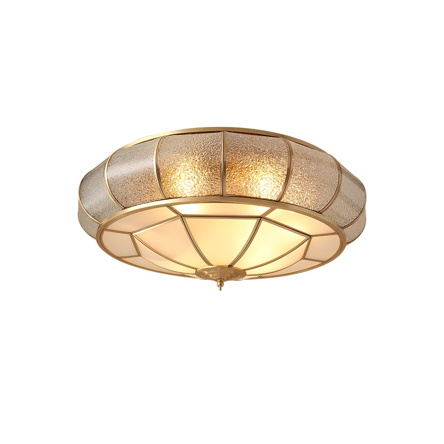 Round Textured Glass Ceiling Light | Brass & White Glass | Multiple Bulb Options