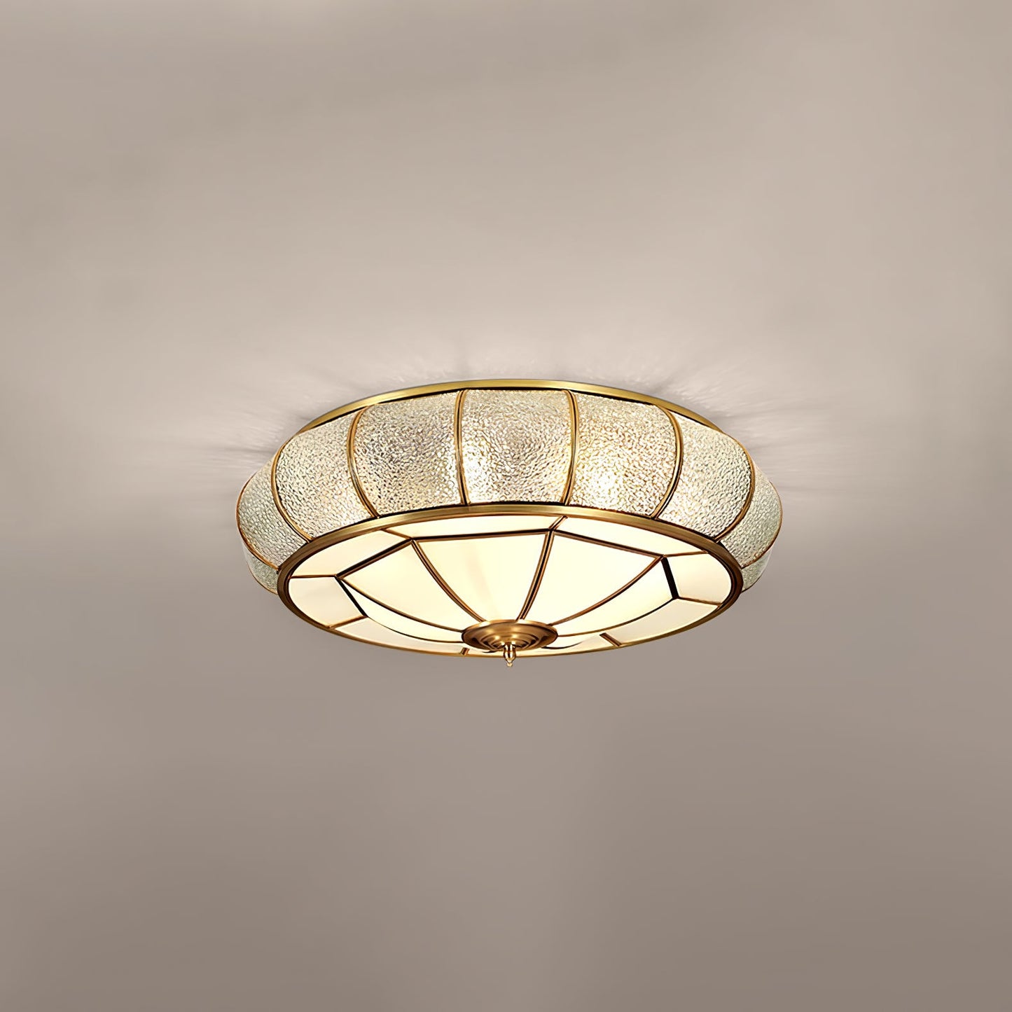 Round Textured Glass Ceiling Light | Brass & White Glass | Multiple Bulb Options