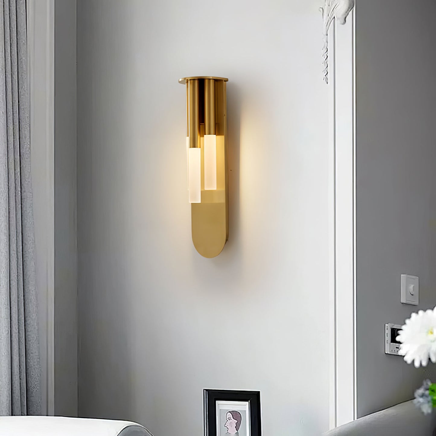 Rousseau Wall Lamp | Frosted Glass & Brass Accents | Gold or Black