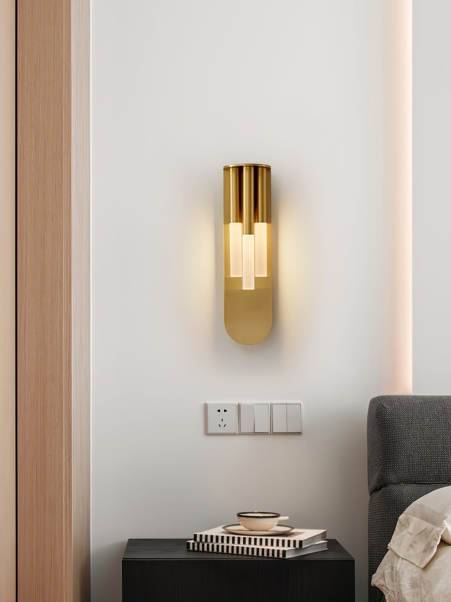 Rousseau Wall Lamp | Frosted Glass & Brass Accents | Gold or Black
