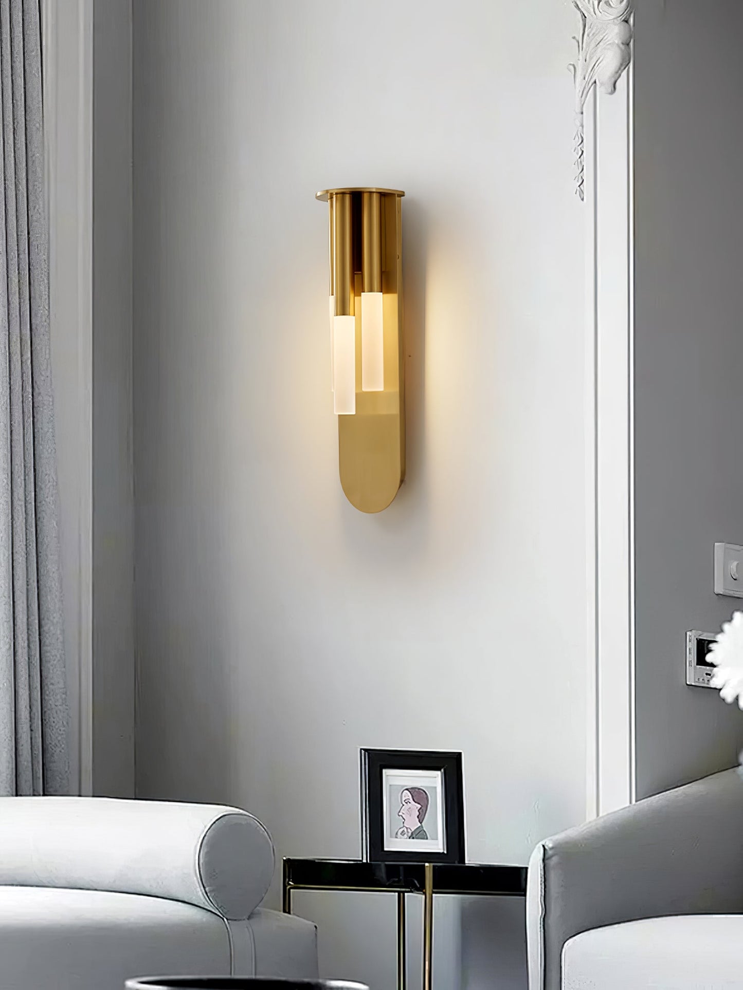 Rousseau Wall Lamp | Frosted Glass & Brass Accents | Gold or Black
