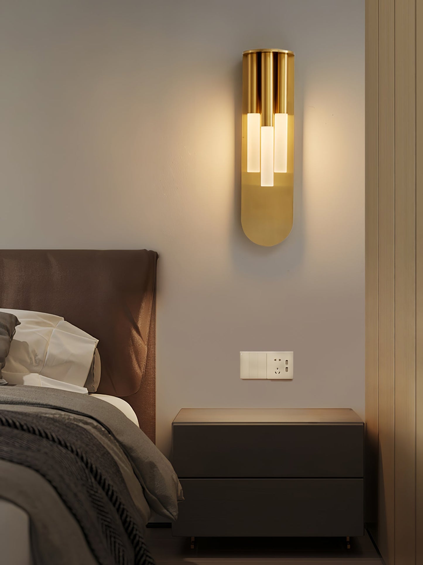 Rousseau Wall Lamp | Frosted Glass & Brass Accents | Gold or Black