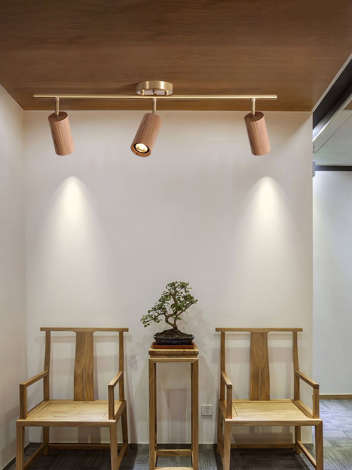 Rowan Ceiling Light | Wooden Finish & Gold Frame | Multiple Heads Available