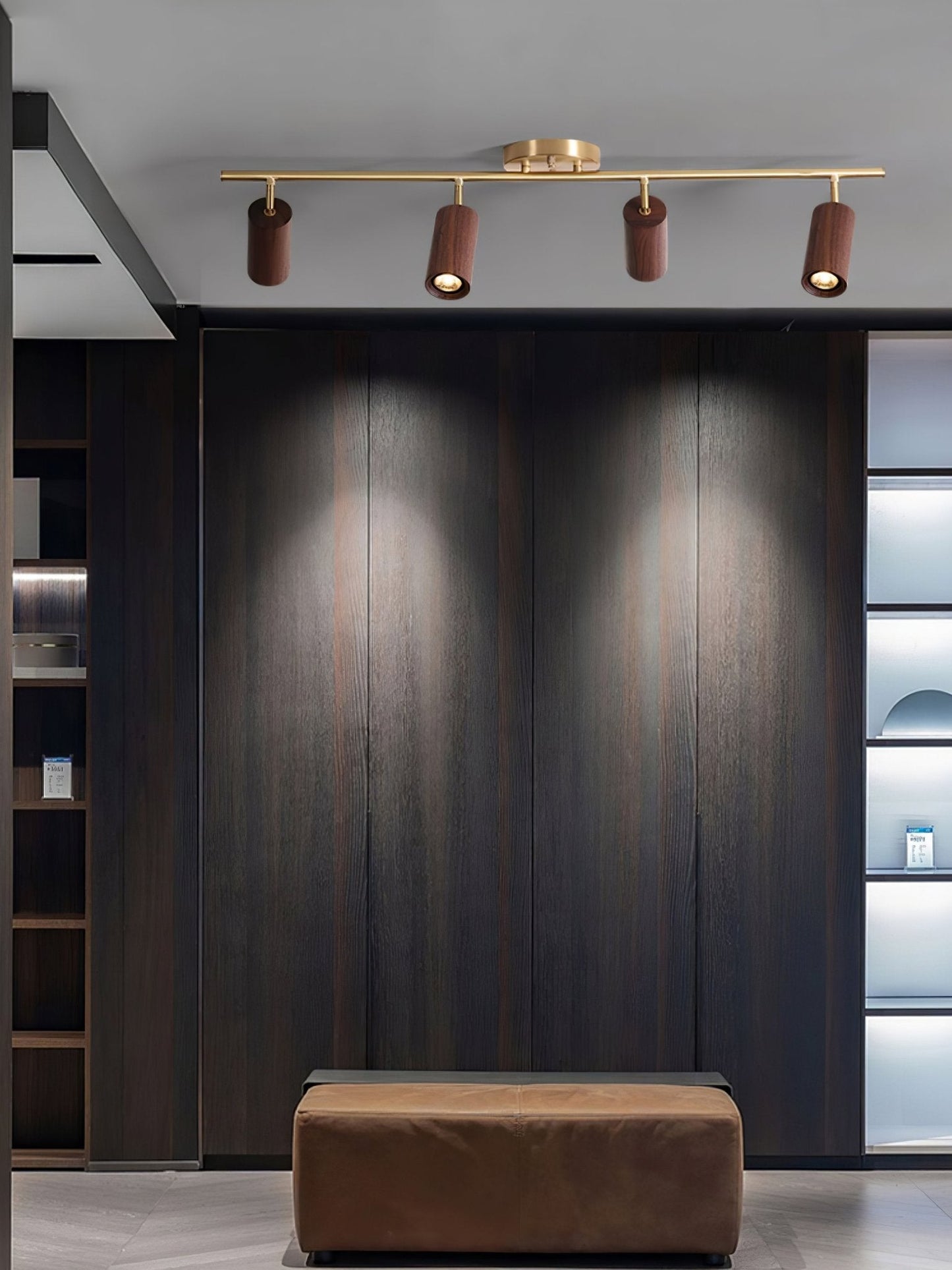 Rowan Ceiling Light | Wooden Finish & Gold Frame | Multiple Heads Available