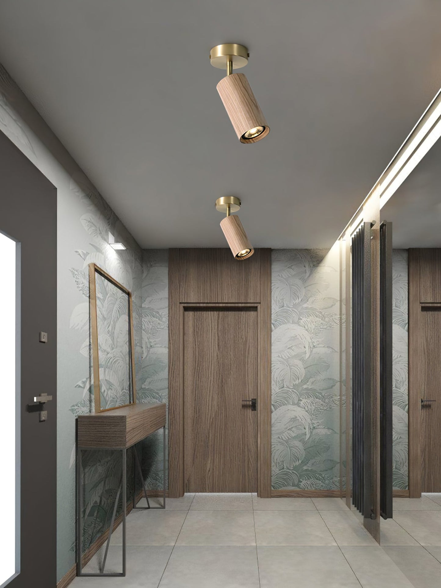 Rowan Ceiling Light | Wooden Finish & Gold Frame | Multiple Heads Available