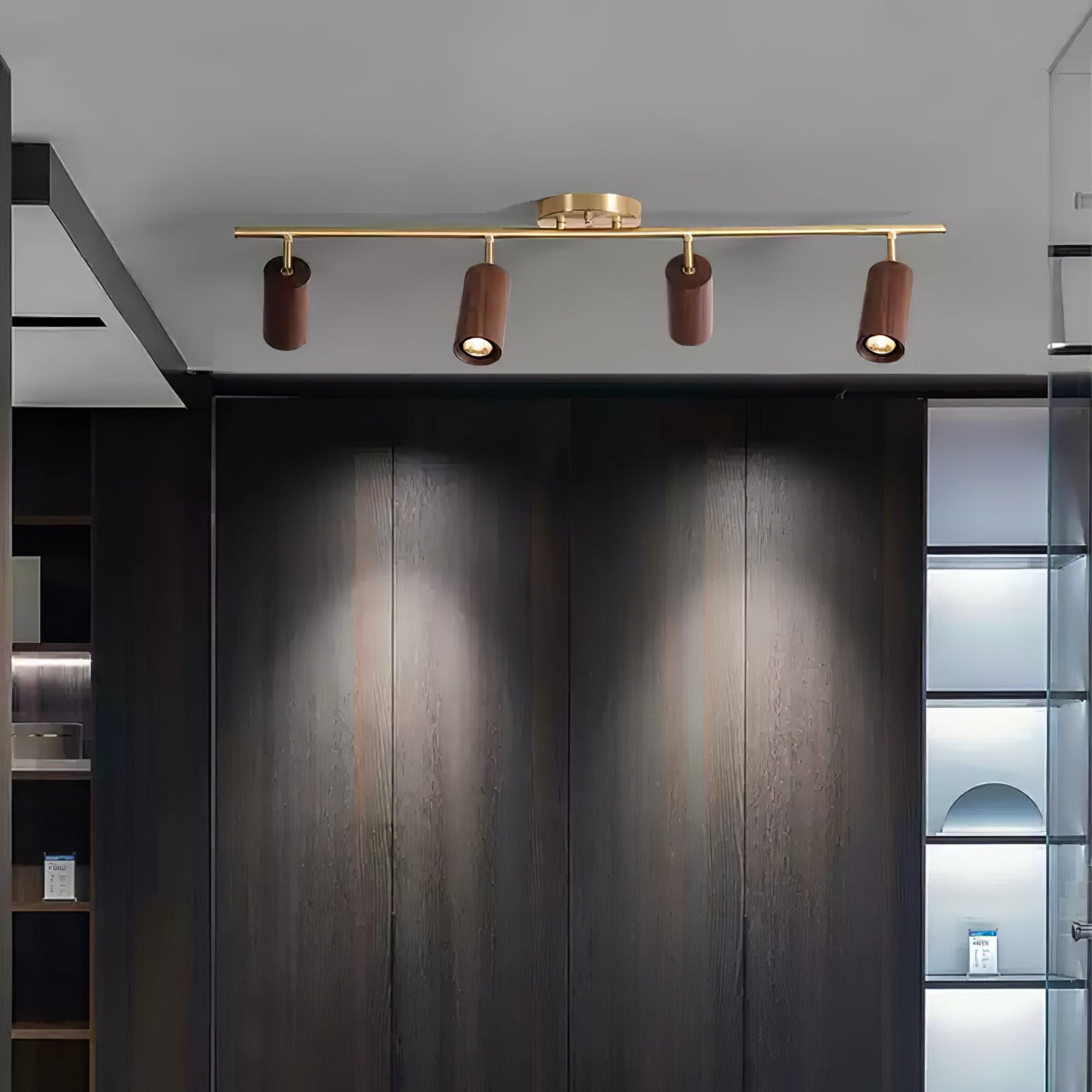 Rowan Ceiling Light | Wooden Finish & Gold Frame | Multiple Heads Available