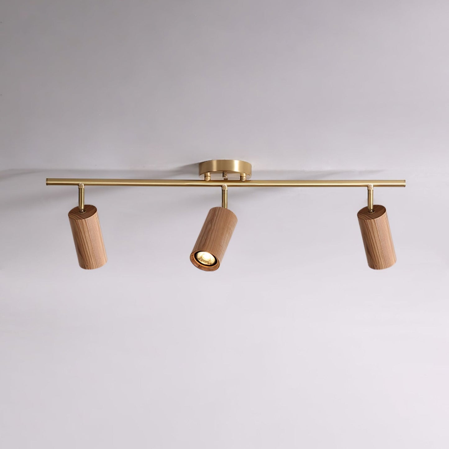 Rowan Ceiling Light | Wooden Finish & Gold Frame | Multiple Heads Available
