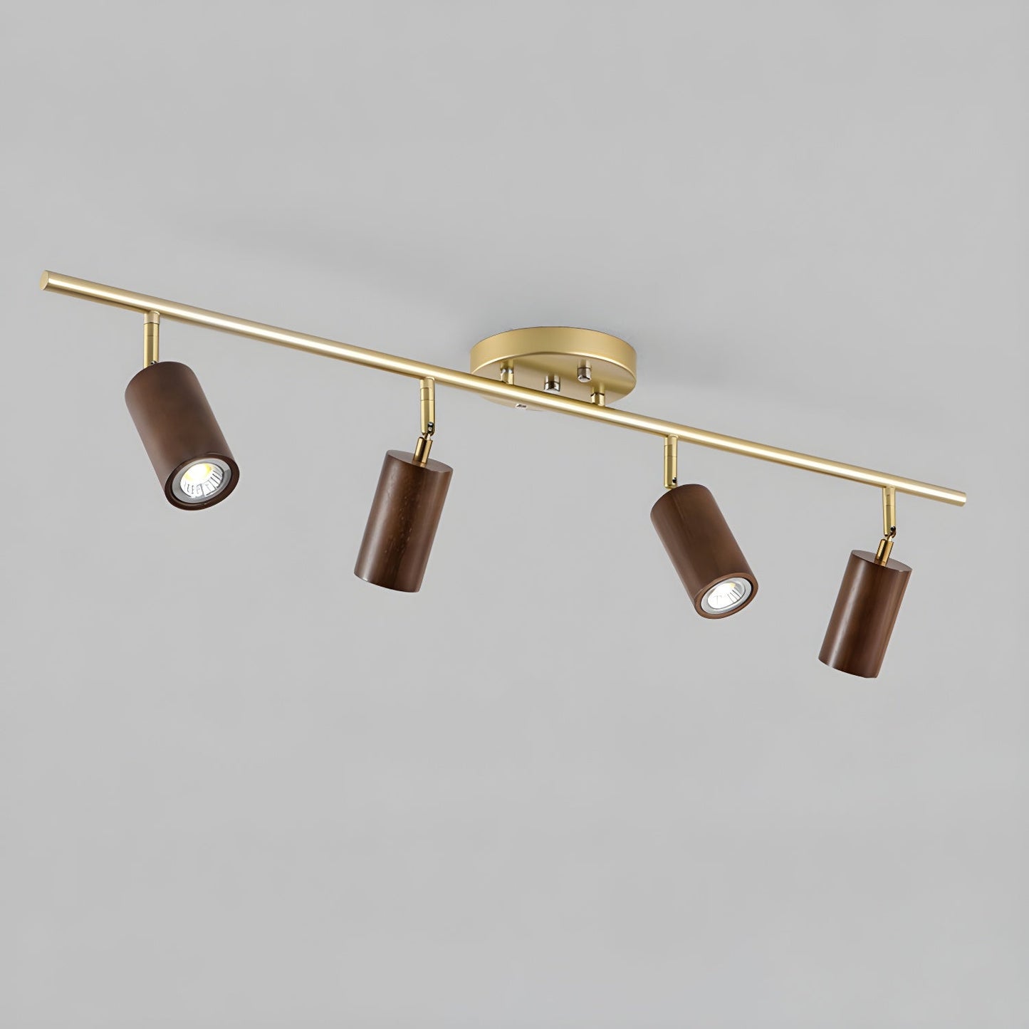 Rowan Ceiling Light | Wooden Finish & Gold Frame | Multiple Heads Available
