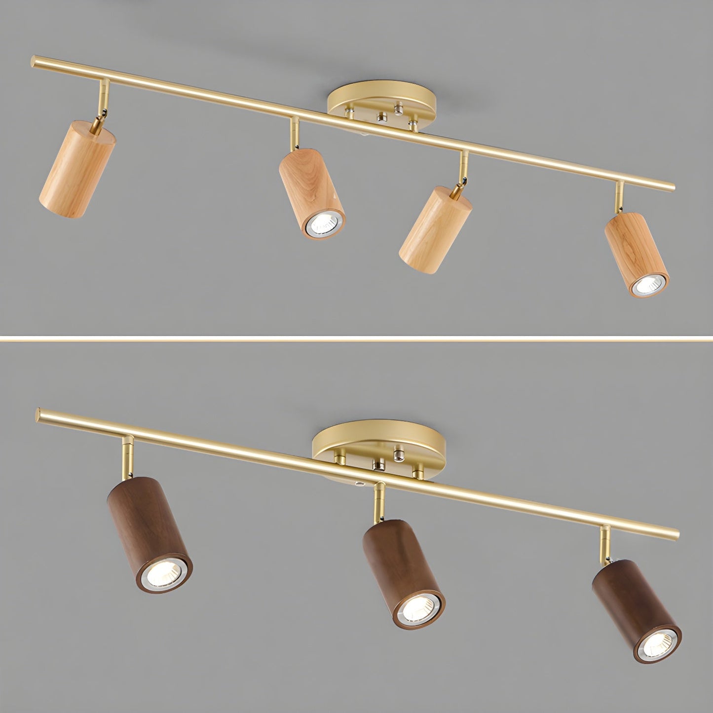 Rowan Ceiling Light | Wooden Finish & Gold Frame | Multiple Heads Available
