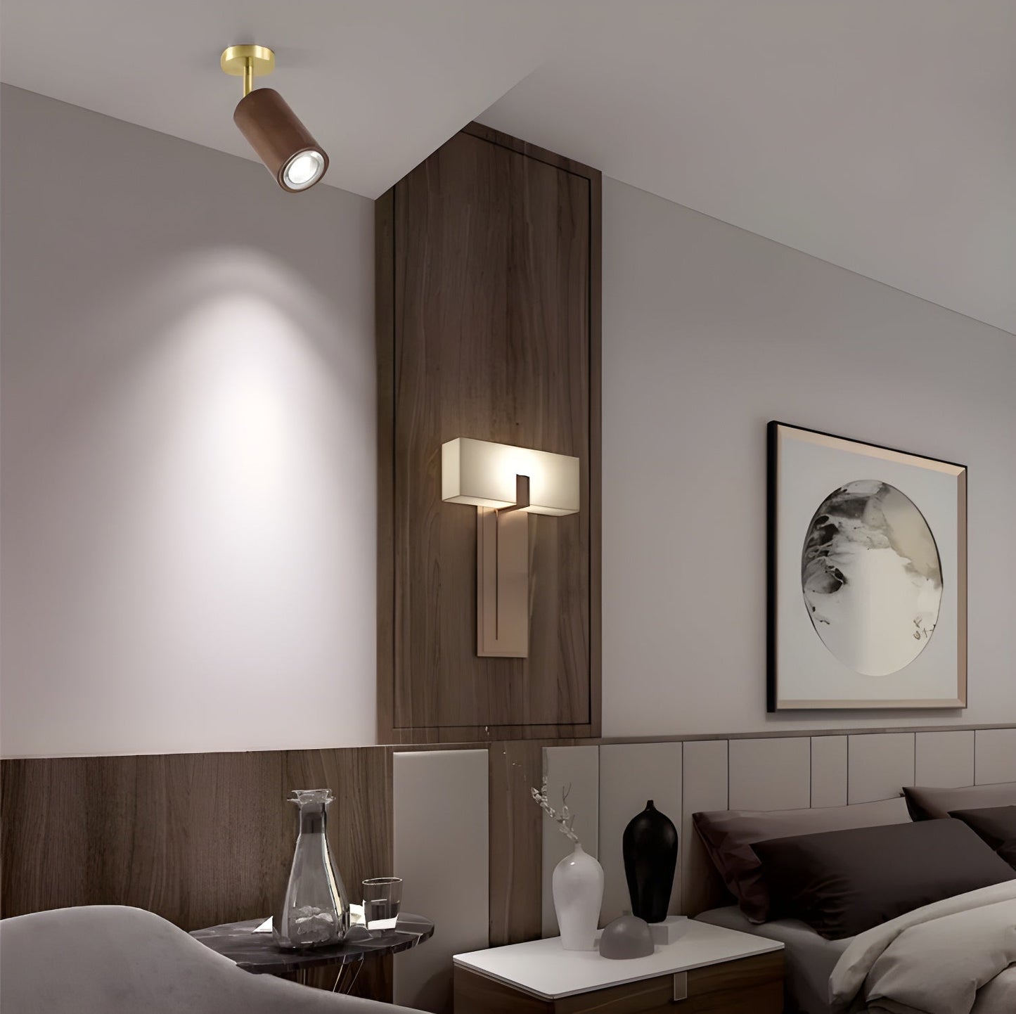 Rowan Ceiling Light | Wooden Finish & Gold Frame | Multiple Heads Available
