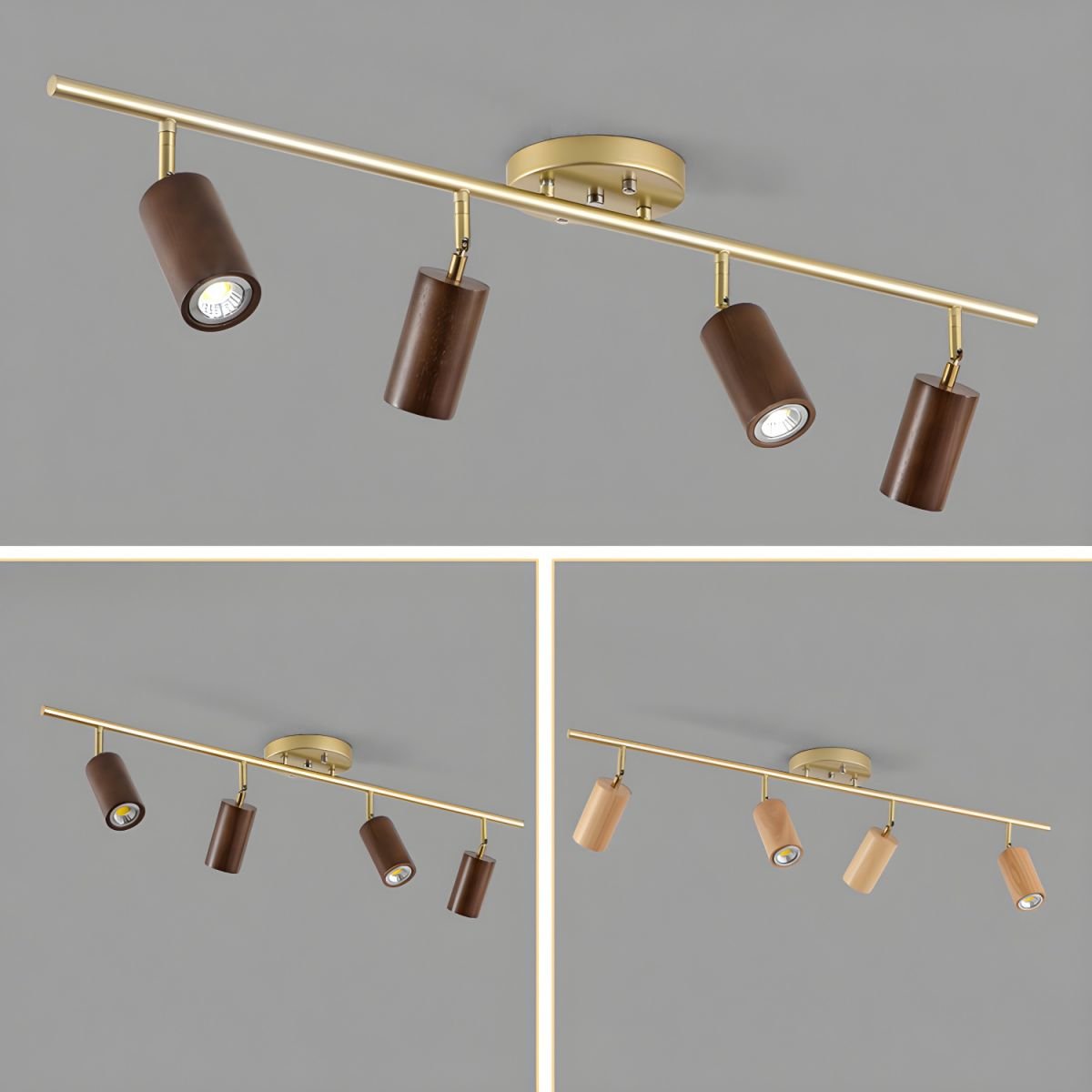 Rowan Ceiling Light | Wooden Finish & Gold Frame | Multiple Heads Available