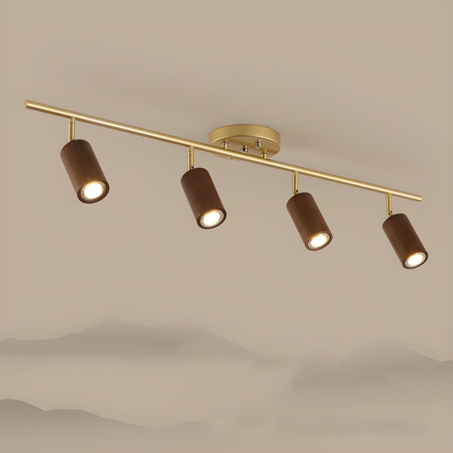 Rowan Ceiling Light | Wooden Finish & Gold Frame | Multiple Heads Available