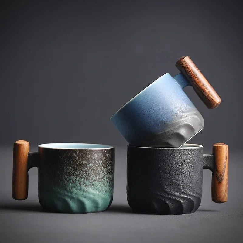 Espresso Cups | Durable Ceramic with Wooden Handle | 80ml Capacity